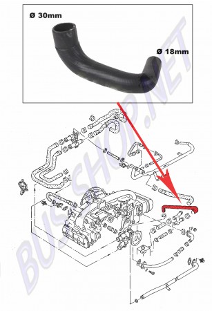Durite d'eau coudée VW Transporter T3 18cm.
