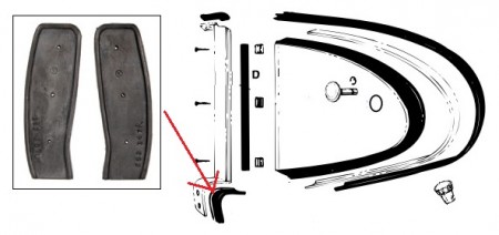 Joints d’appui, Karmann Ghia Coupé, Caoutchouc moulé, Montant vertical de pop-out arrière, Années de montage 08.59-07.71, Étanchéité, Protection, Pièces d'auto.