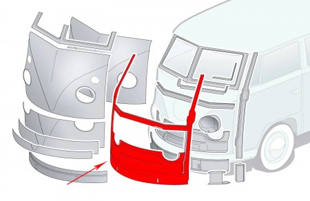 Structure de Cadre Avant Intérieure pour VW T2 Split, Conduite à Gauche, 1955-1963, Silver Weld Through réf 211703001-0