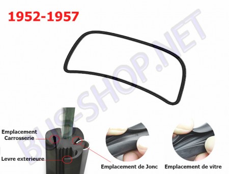 Joint de Pare-Brise, Coccinelle Cabriolet jusqu'à 07/57, Volkswagen, 151845121, 151 845 121, Caoutchouc de haute qualité, Avec emplacement pour jonc aluminium