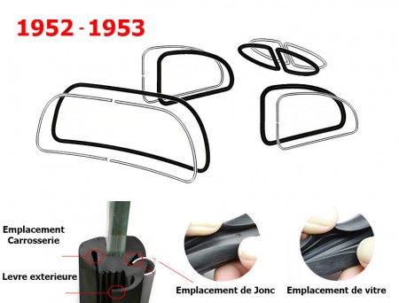 Kit de Joints de Fenêtre de Luxe pour Coccinelle Split de 10/1952 à 03/1953, Emplacement pour Jonc Chrome Modèle Aluminium 1138450153A.