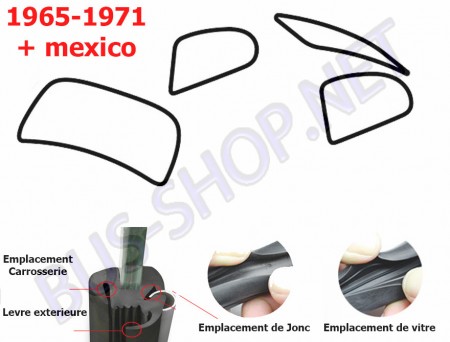 Kit de Joints de Fenêtre de Luxe pour Coccinelle 1965-1971 et Coccinelles mexicaines de 01/1978-1984 Emplacement pour Jonc Chrome Modèle Aluminium 1138450165A 