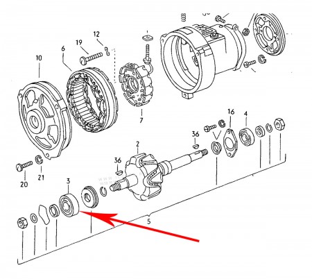 Roulement d alternateur avant diamètre 40mm  ALTERNATEUR  45A + 65A  021903221E Sur www.bus-shop.net