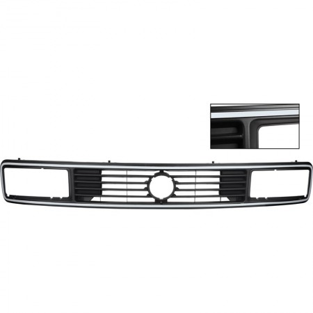 Calandre grise VW T25 79-92, Grille pour phares rectangulaires, Référence produit 255853653H, 255.853.653H, VW Transporter T25 / T3, Sigle VW 125mm, Entourage gris