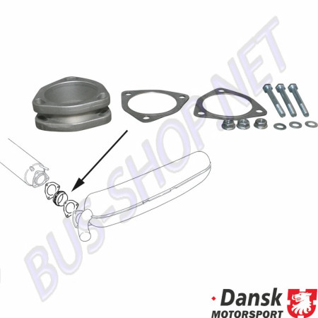 Kit d'adaptateur d'échappement comprenant une bride, des joints et des écrous. Conçu pour l'installation d'un échappement de style "OE banana" sur un moteur 3.6L monté dans une carrosserie de Porsche 911 G-Model. Référence : 1620650200, 92.255S.