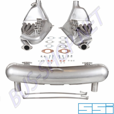 Ensemble d'échappement de course comprenant un échangeur de chaleur "Big Bore" avec tubes de Ø41 mm. Convient aux modèles Porsche 911/930 2.2, 2.3, 2.7, 2.0 (01/63-11/90) et 3.0 (01/63-08/89). Référence : 1620801910, 92.294SSI.
