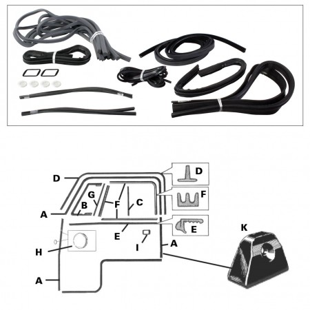 211898721ALR, 211 898 721 ALR, Kit de Joints de Porte, Volkswagen, Combi, Splitscreen, 1952-1963